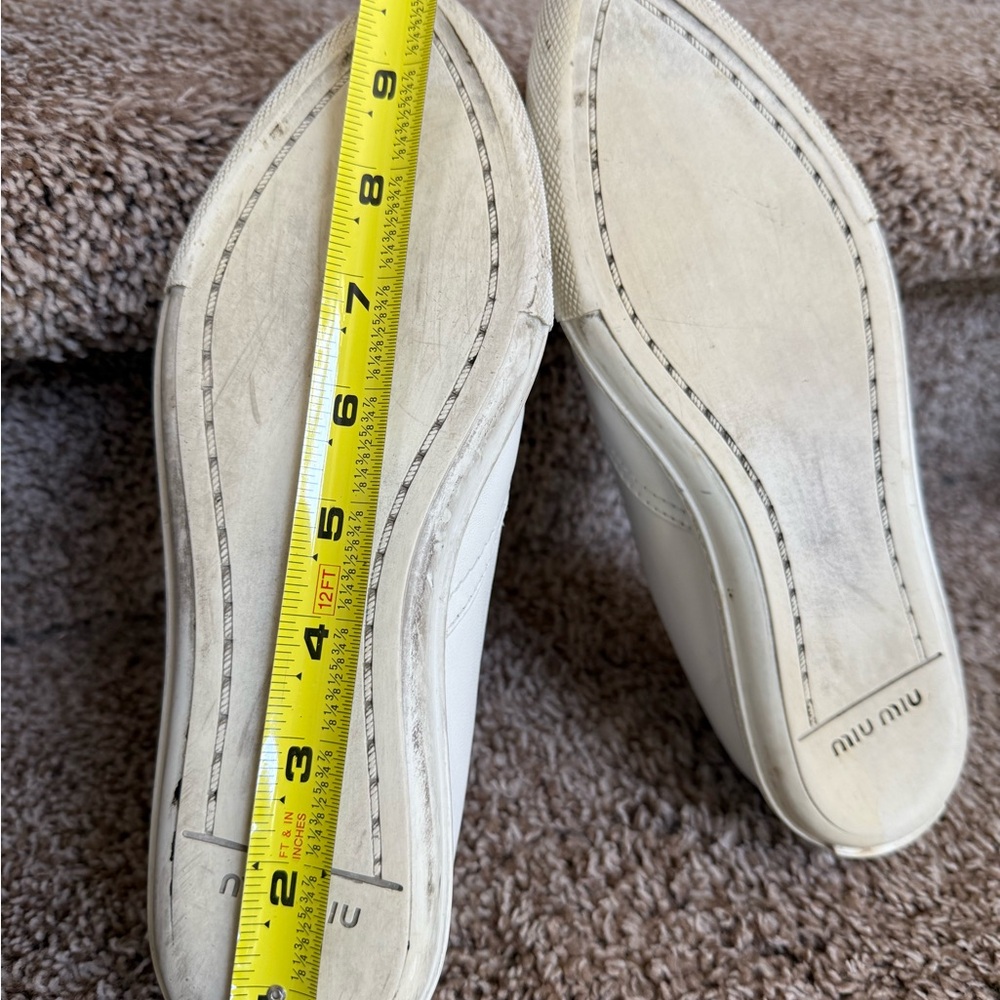 Miu Miu Cream Slip-On Flats with Silver Tips - Picture 9 of 16